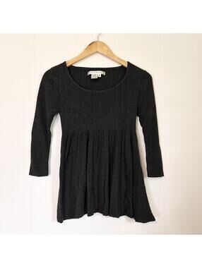 Studio M Gray Long Sleeve Pleated Knit Blouse Top Women's XS